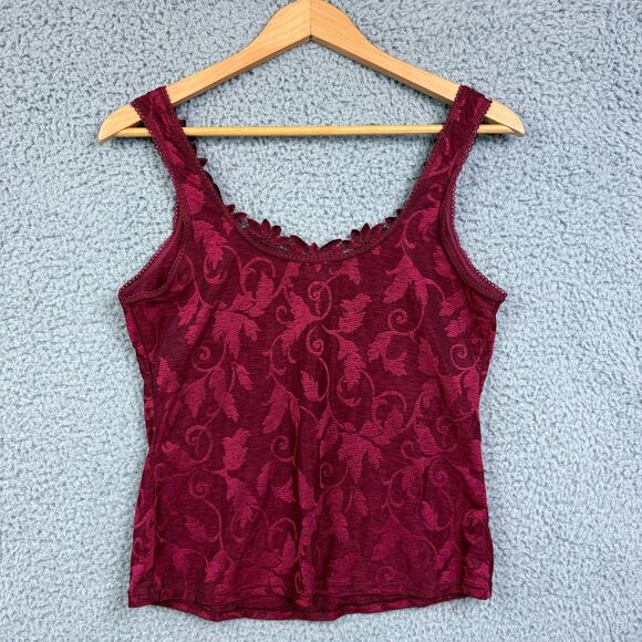 Arianne Burgundy Floral Lace Trim Tank Top XL Gothic Y2K Romantic Autumn 90s - Picture 4 of 7